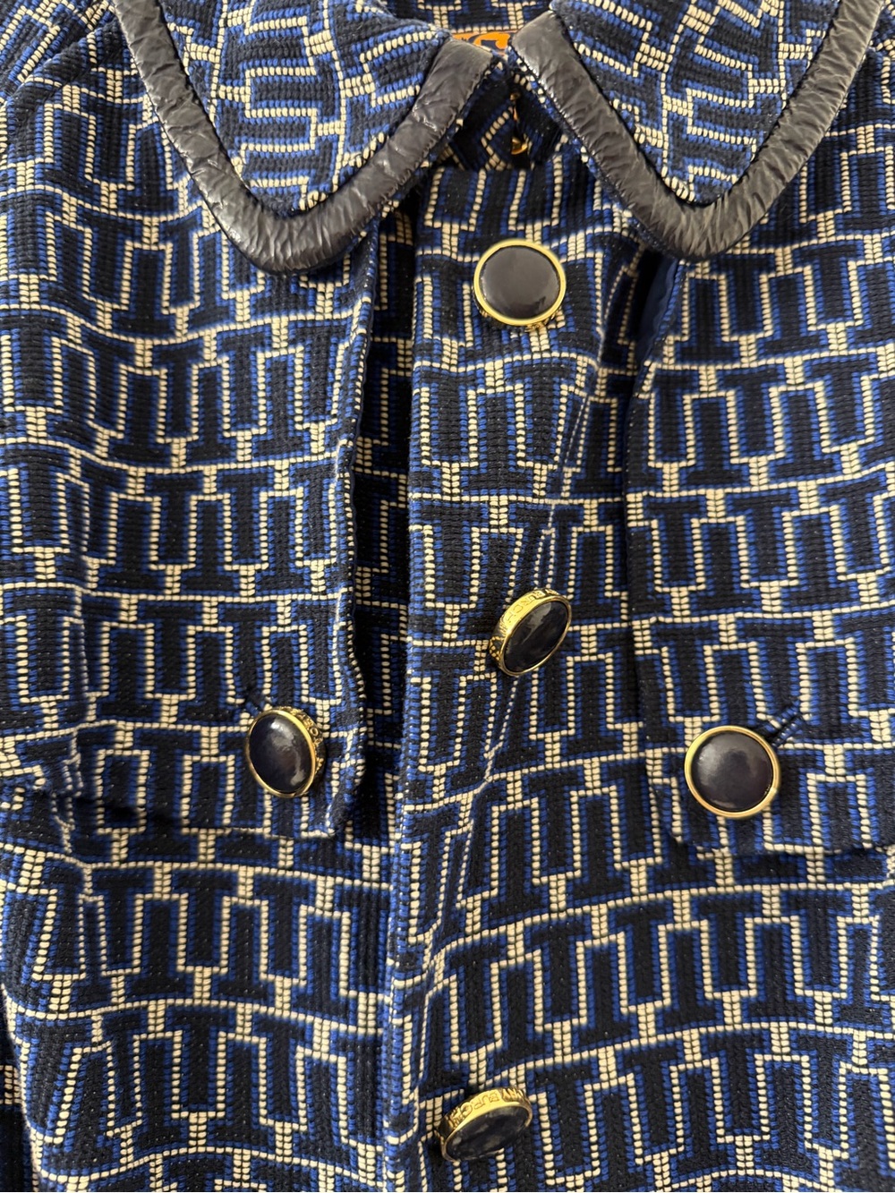 Tory Burch Navy T Patterned Belted Trench Coat - Picture 4 of 7